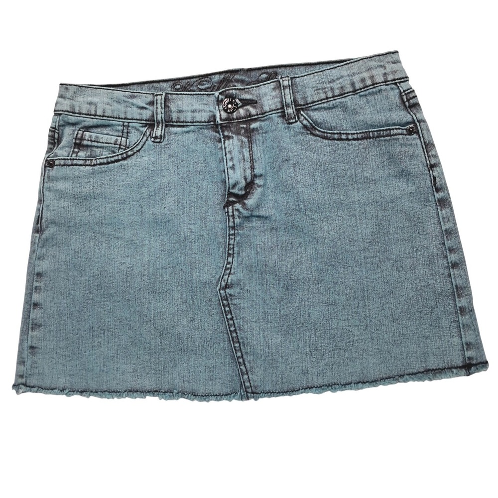 Vanilla Star‎ Denim Mini Skirt Girls Size 16 Blue Jean Raw Hem Acid Wash Y2K